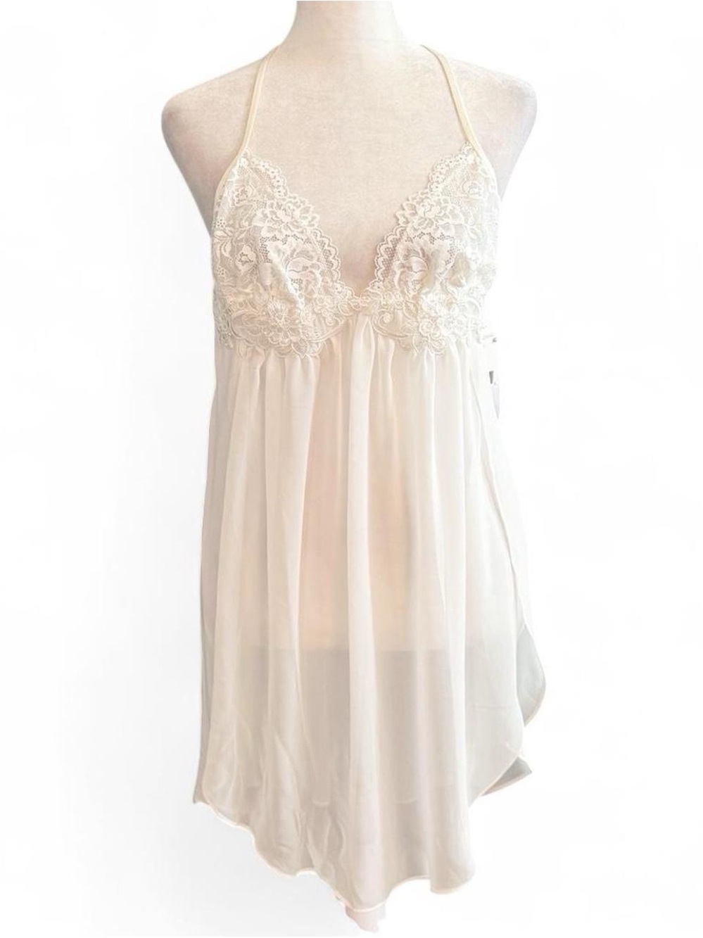 NWT Linea Donatella White Sheer Lace Babydoll Slip Dress Small